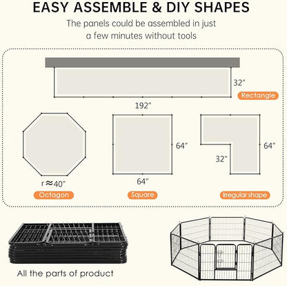 BestPet Dog Playpen Indoor 24 inch 8 Panels Metal Dog Pen Pet Dog Fence Outdoor Exercise Pen with Doors,Pet Puppy Playpen for RV Camping Yard, Black