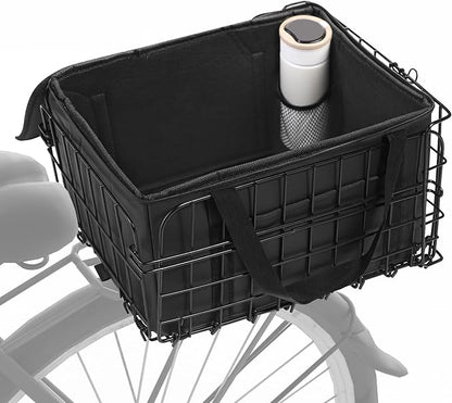 Aodaer Bike Basket with Removable Liner Bag Cargo Net Large Folding Bike Basket Quick Release Metal Ebike Basket Bicycle Storage Basket for Carrying Fruit &amp; Grocery Pets Dogs