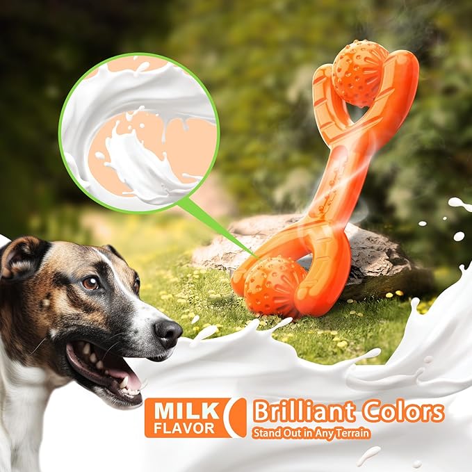 Indestructible Dog Toys for Aggressive Chewers - Heavy Duty Chew Proof Durable Toy for Large Breed Dogs, Interactive Tough Nylon Bone for Boredom Relief &amp; Mental Stimulation,Orange