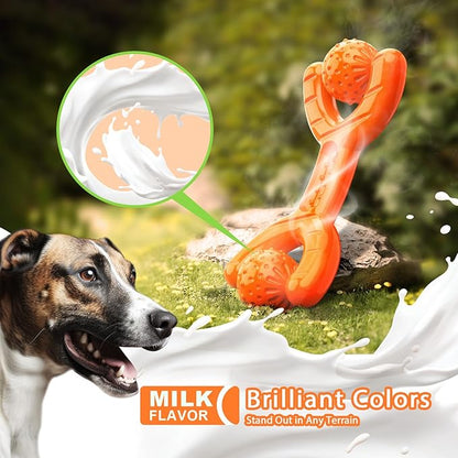 Indestructible Dog Toys for Aggressive Chewers - Heavy Duty Chew Proof Durable Toy for Large Breed Dogs, Interactive Tough Nylon Bone for Boredom Relief &amp; Mental Stimulation,Orange