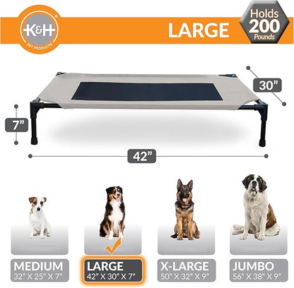 K&amp;H Pet Products Outdoor Elevated Dog Cot, Breathable Cooling Elevated Cot Hammock Pet Bed for Large Dogs, Washable Mesh Cover, Raised Metal Frame, Collapsible, Portable - Large 42 X 30in Taupe