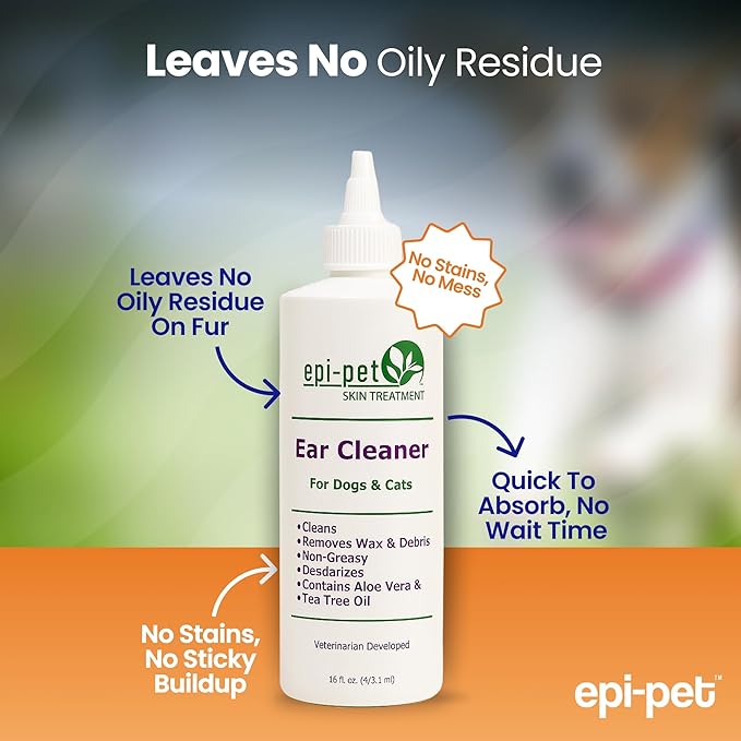 Dog &amp; Cat Ear Cleaner Solution with Aloe Vera &amp; Tea Tree Oil – Removes Itchy Ear Wax, Debris, Odor – Ears Wash, Drops &amp; Flush for Pets, Dog Ears Cleaning, Cat Cleaner (16 oz- Pack of 2)