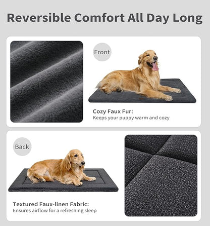 Made4Pets Dog Crate Pad Bed for Extra Large Dogs, Washable &amp; Reversible, Anti-Slip Kennel Mat for Cozy Sleeping, Soft Fluffy Dog Bed for Indoor &amp; Outdoor Use, 48"x30", Dark Gray
