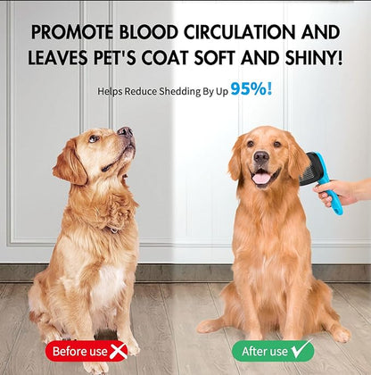 3 PCS Dog Grooming Brush Kit – Self Cleaning Slicker Brush for Shedding Short &amp; Long Haired Dogs &amp; Cats. Removes Loose Fur, Undercoat, Mats, Tangles for Small, Medium &amp; Large Pets. Blue