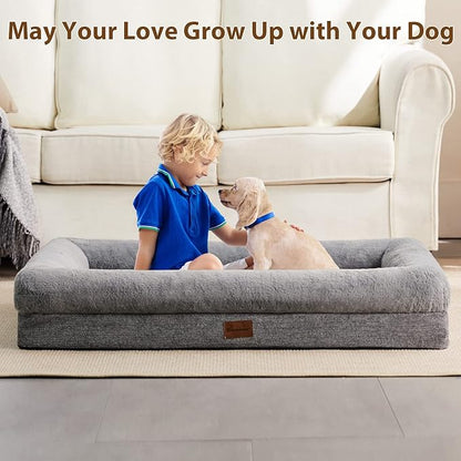 BFPETHOME Orthopedic Dog Beds for Extra Large Dogs, Washable Large Pet with Bolster, Orthopedic Large Dog Mats with Removable Covers &amp; Waterproof Pet Bed for Pet