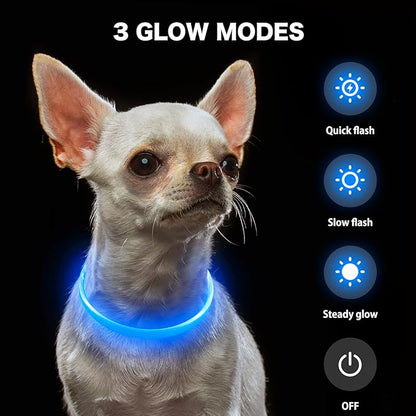 BSEEN Light Up Dog Collar, High Visibility LED Dog Collar Rechargeable- Rainproof TPU Cuttable Glowing Pet Collar for Small Dogs &amp; Cats - Puppy Safety Lights for Night Walking (XS- Blue 40cm)