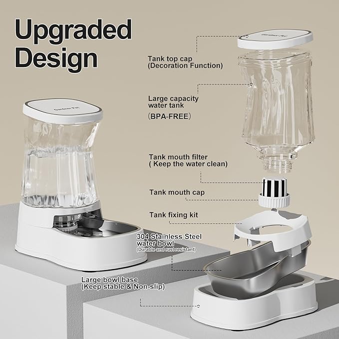Gardner Pet Automatic Dog Water Dispenser Gravity Stainless Steel Water Waterer Feeder, 100% BPA-Free Large Capacity Water Feeding Bowls for Medium &amp; Large-Sized Dogs Cats Other Pets -(1 Gallon)