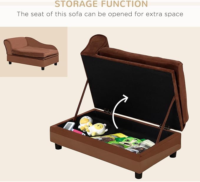 PawHut Luxury Fancy Dog Couch with Hidden Storage, Small Dog Sofa Bed with 2" Soft Foam, Modern Pet Furniture for Puppies &amp; Little Breeds, Brown