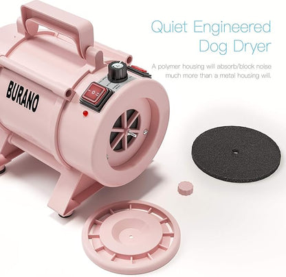 Burano Dog Dryer, High Velocity Pet Hair Dryer, 4.3HP Stepless Adjustable Speed Dog Hair Force Dryer for Dogs, Cats &amp; More, Powerful Pet Blower with Heater