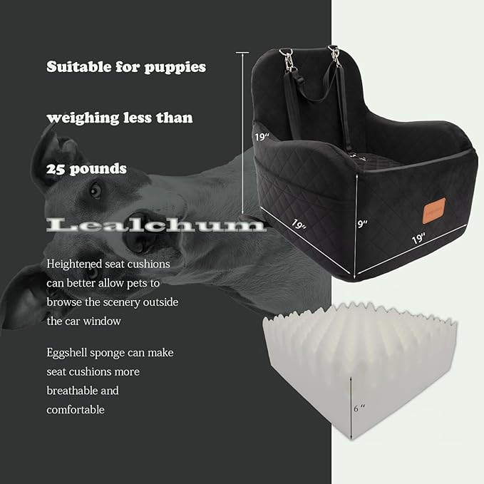 Dog Booster Car Seat for Small/Medium Dogs Up to 35lbs,Elevated Cushion Fits in Front/Back Seat,Fully Detachable and Washable,2 Storage Pockets &amp; Dog Leashes,Easy to Install(Black,Medium)