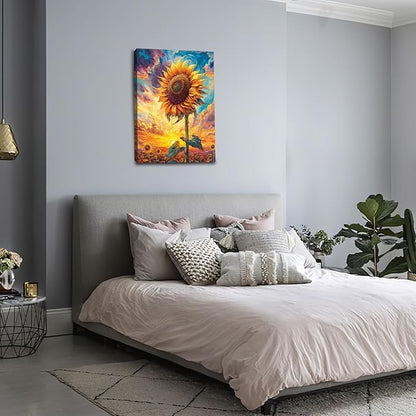 Sunflower Wall Art Canvas Yellow Floral Wall Decor Prints Framed Painting Pictures Gifts Artwork for Bathroom Bedroom Living Dining 16"x24"