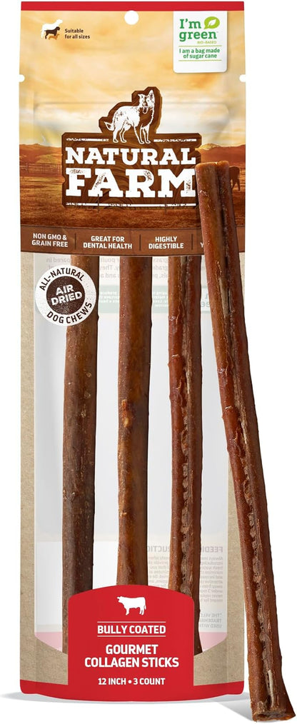 Natural Farm Collagen Chews. 6 Inch, 10 Pack. Odor-Free Long Lasting Bully Sticks &amp; Rawhide Alternative Dog Treats, 95% Collagen Low Fat, High Protein Best Dental Dog Treats – Medium &amp; Large Dogs