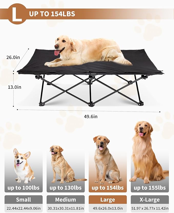 KingCamp Elevated Dog Bed for Large Dogs, Outdoor Raised Cooling Pet Cot Bed with Washable Breathable Mesh &amp; No-Slip Feet Perfect for Camping, Backyard, Indoor Use (Large, Black)