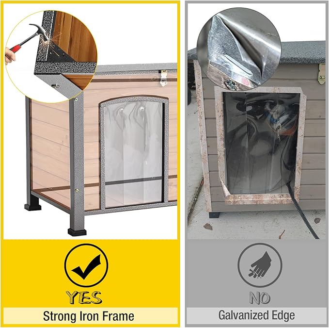 Aivituvin Dog House Outdoor &amp; Indoor Unique All-Around Iron Frame Dog Kennel for Winter with Raised Feet Weatherproof for Small &amp; Medium &amp; Large Dogs