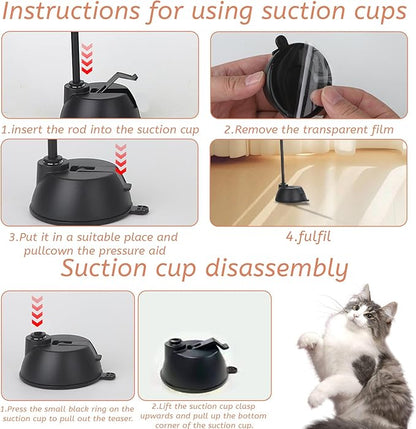 Suction Cup Cat Toys,Interactive Cat Wand with 15Pcs (Feather, Mouse, Butterfly, Worm),Durable Cats Fishing Pole Toy for Indoor Kittens,Fun Stick Toy for Exercise&amp;Play