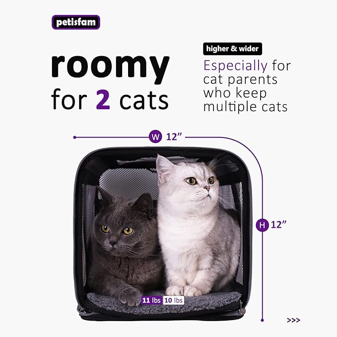 petisfam Soft Pet Carrier for Large and Medium Cats, 2 Kitties, Small Dogs. Easy to Get Cat in, Great for Cats That Don&