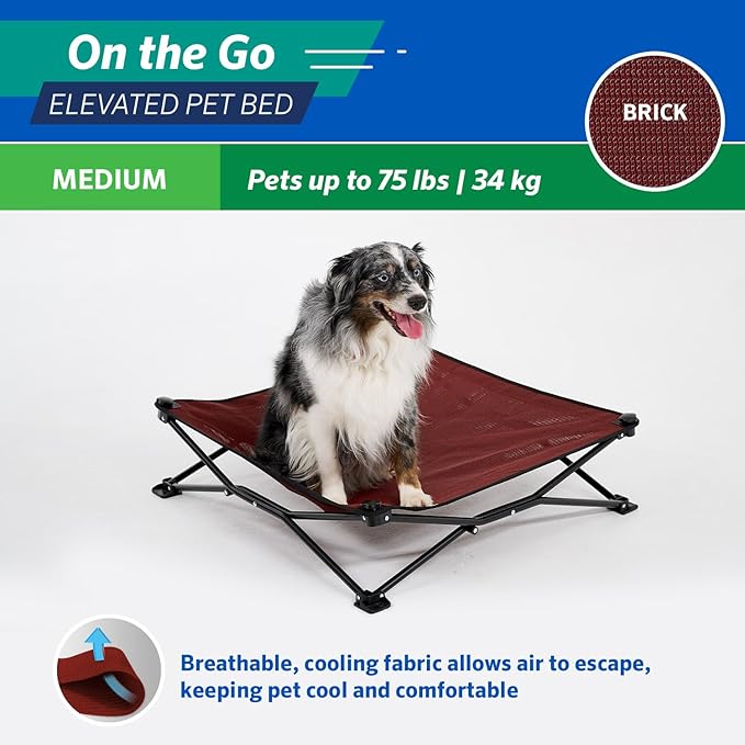 Coolaroo On-The-Go Elevated Dog Bed - Foldable Pop-Up Travel Dog Bed with Breathable, Moisture-Resistant Fabric, Carry Bag Included, Lightweight &amp; Portable, Brick, Medium