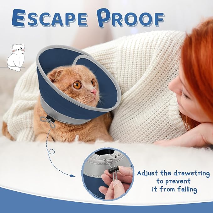 Cat Cone Collar Soft to Stop Licking, Adjustable, Foldable Lightweight Kitten Cones After Surgery Recovery for Cats &amp; Kittens, Cat Cone Alternative (Solid Blue, L)