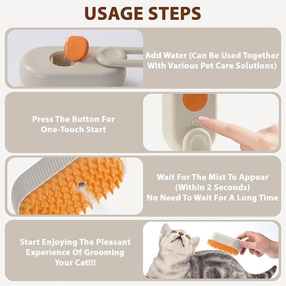 4 in 1 Cat Steam Brush, Rechargeable Steam Brush for Cats and Dogs, Anti-Static Cat Spray Brushes, Massage, Cleaning, Shedding &amp; Combing All In One! Beige