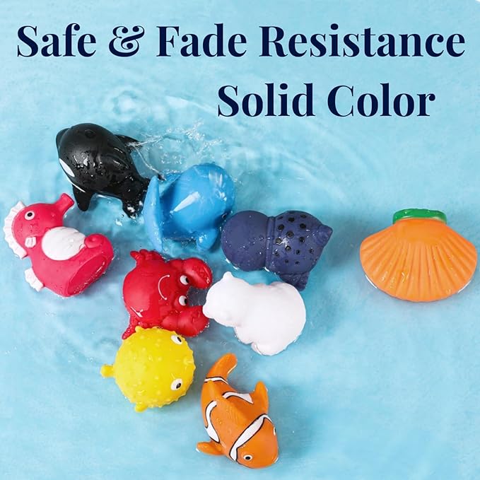 XY-WQ Bath Toys No Hole, for Infants 6-12&amp; Toddlers 1-3, No Hole Bathtub Toys (Sea Animals, 9 Pcs with Mesh Bag)