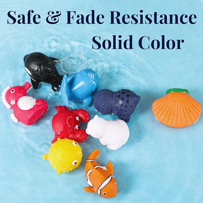 XY-WQ Bath Toys No Hole, for Infants 6-12&amp; Toddlers 1-3, No Hole Bathtub Toys (Sea Animals, 9 Pcs with Mesh Bag)