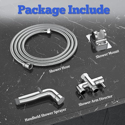 Dog Shower Attachment Metal, YDmeet Pet Washing Hose Attachment for Fast &amp; Clean Bathing, Brass 3 Way Diverter, Adjustable Sprayer wtih Turn Off, 8 ft Hose and Holder, Chrome