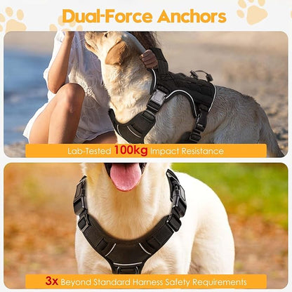 Heavy-Duty Tactical Dog Harness for Large Dogs, No Pull Adjustable Reflective Pet Vest with Molle System, K9 Military-Grade Control for Service Training, Outdoor &amp; 10+ Breeds, Black, Medium