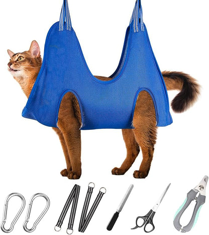 Pet Grooming Hammock Harness for Cats &amp; XS Small Dogs, Dog Sling for Cutting Nails, Dog Hanging Holder Hanger for Nail Trimming with Nail Clippers, Nail File, Scissors