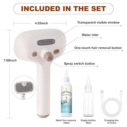 Cat Steam Brush, Dog Brush for Shedding, Pet Spray Hair Removal Comb, Pet Grooming Brush for Short &amp; Long Haired Dogs &amp; Cats,Spritz Defur Comb with Waterless Shampoo (White)