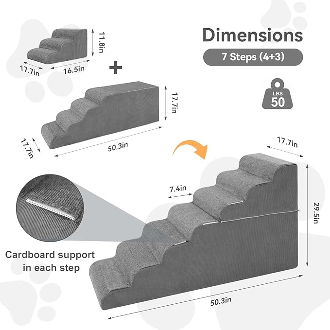 𝟳 𝗦𝘁𝗲𝗽𝘀 Dog Steps for High Bed, 30&