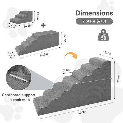 𝟳 𝗦𝘁𝗲𝗽𝘀 Dog Steps for High Bed, 30&