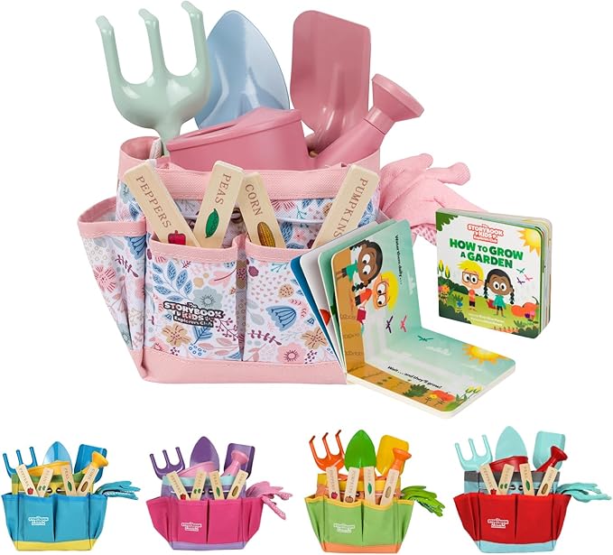 Floral Garden Kit Tools - Includes Sturdy Tote Bag, Watering Can, Gloves, Shovels, Rake, and Delightful Children&