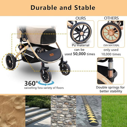 Pettingzoo Dog stroller with 4 Wheels, Folding Cat Stroller for Small/Medium/Large dogs &amp; cats to 60 lbs, pet stroller with removable carrier, Storage BasketCup Holder,3 in1 Multifunctional Detachable