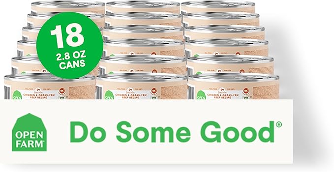 Open Farm Canned Cat Food, Paté for Complete &amp; Balanced Nutrition, Grain-Free and Legume-Free Wet Cat Food, Chicken &amp; Beef Recipe, 2.8oz Cans (Case of 18)