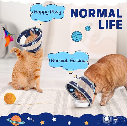 Breathable Air Mesh Cat Cone Collar Soft - Adjustable Recovery Collar to Stop Licking After Surgery, Foldable Lightweight E-Collar for Cats &amp; Kittens (Sky Star, S)