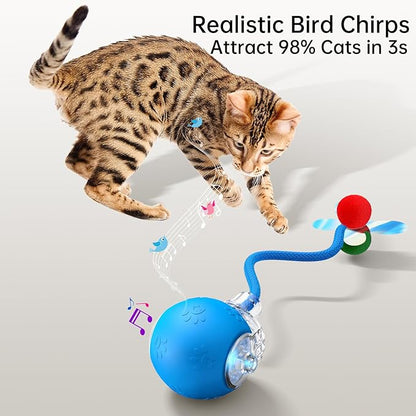 Interactive Cat Toy Ball- 2025 Smart Rolling Cat Toy with Shiny Tail, Motion Activated Boredom Relief for Indoor Cats, USB Rechargeable &amp; Obstacle Avoidance