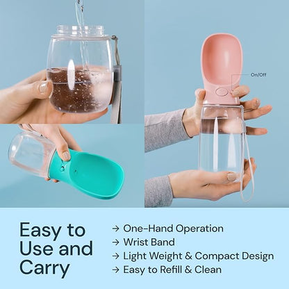 MalsiPree Portable Dog Water Bottle - 19 Oz, Blue - Leak-Proof Water Bowl Dispenser with Lock for Hiking, Travel &amp; On-The-Go