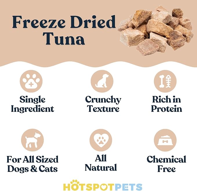 hotspot pets Freeze Dried Tuna Treats for Cats &amp; Dogs - Made in USA, 1lb Value Bag, Single Ingredient, All Natural -Healthy, High Protein, Perfect for Training, Topper or Snack