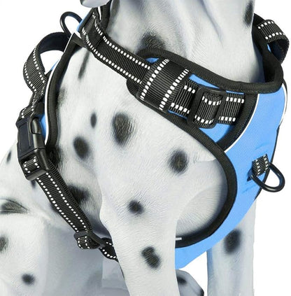 PoyPet No Pull Dog Harness, Reflective Comfortable Vest Harness with Front &amp; Back 2 Leash Attachments and Easy Control Handle Adjustable Soft Padded Pet Vest for Small to Large Dogs (Light Blue,XL)