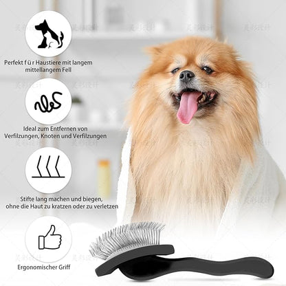 Slicker Brush for Dogs, Long Pin Dog Grooming Brush for Goldendoodles, Poodles, Doodles, Includes Pet Comb &amp; Undercoat Rake, Perfect for De-Shedding, Dematting &amp; Reducing Tangles. Large, Black