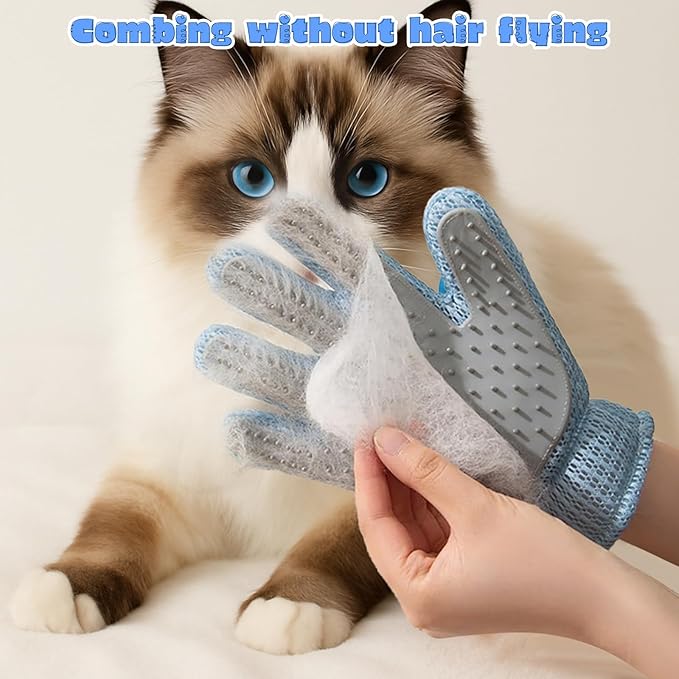 2 in 1 Pet Grooming Glove for Cats &amp; Dogs, Efficient Deshedding Brush Pet Long Short Fur Removal Glove, Gentle Massaging Puppy Kitten Bathing Grooming Brush Tool, Easy Clean Floating Hair Mitt