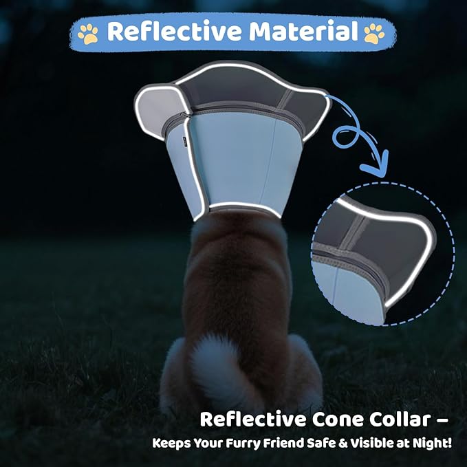 Soft Dog Cone Collar After Surgery Recovery,Adjustable E-Collar with Removable Shield,Lightweight,Breathable Anti-Licking Protective Cone for Large,Medium,Small Pets (Blue, M (Neck:12&