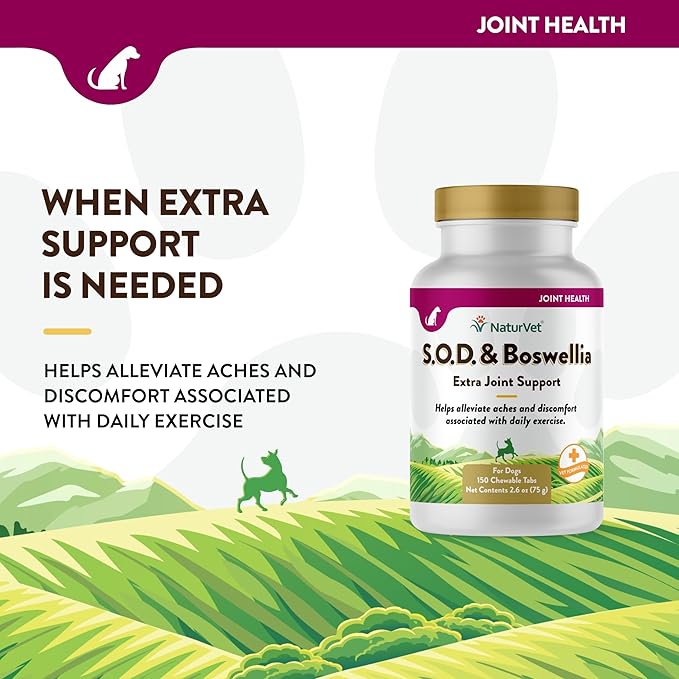 NaturVet S.O.D. &amp; Boswellia Extra Joint Support Dog Supplement – Dog Hip Supplement – Helps Alleviate Aches, Pain – for Dog Flexibility, Healthy Joint Function – 150 Ct. Chewable Tablets