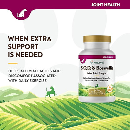 NaturVet S.O.D. &amp; Boswellia Extra Joint Support Dog Supplement – Dog Hip Supplement – Helps Alleviate Aches, Pain – for Dog Flexibility, Healthy Joint Function – 150 Ct. Chewable Tablets