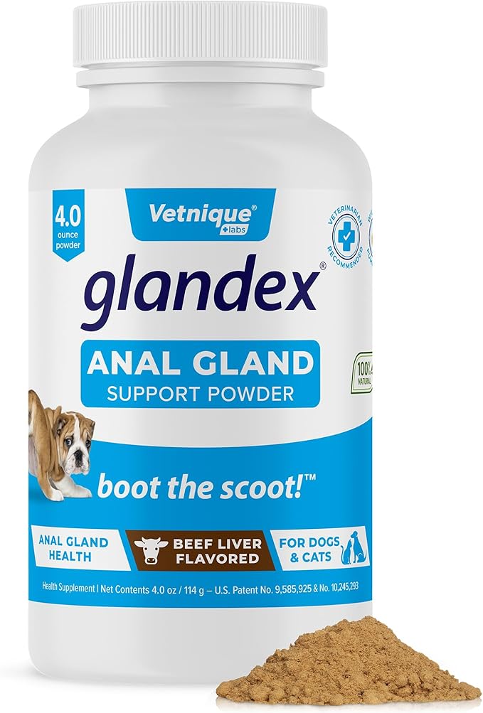 Vetnique Labs Glandex Dog Fiber Supplement Powder for Anal Glands with Pumpkin, Digestive Enzymes &amp; Dog Probiotics for Digestive Health - Vet Recommended - Boot The Scoot (Beef Liver, 4.0oz Powder)