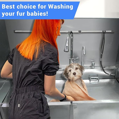 Professional Dog Grooming Tub, 50" Stainless Steel Dog Wash Station with Foldable Ramp, Storage Drawer, Floor Grate &amp; Faucet/Dog Bathtub for Large, Medium &amp; Small Pets - Left Door (50")