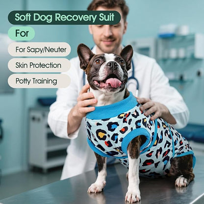 Kuoser Dog Recovery Suit for Dogs After Surgery,Professional Surgical Onesie for Female Male Dogs Spay Neuter,Soft Dog Surgery Suit Bodysuit for Abdominal Wounds Skin Disease,Blue Leopard L