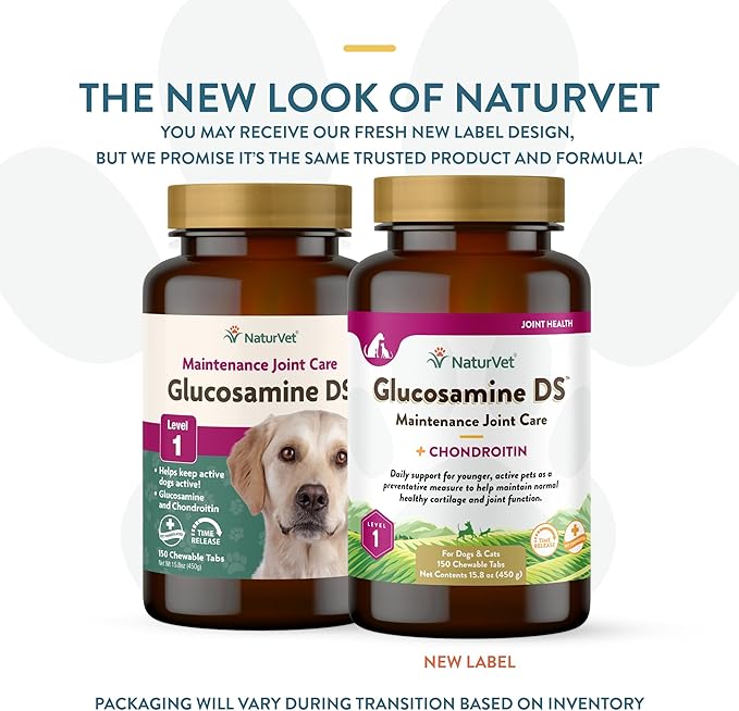 NaturVet Glucosamine DS Level 1 Maintenance Care Hip &amp; Joint Support Pet Supplement for Dogs &amp; Cats –Glucosamine, Chondroitin, Antioxidants –Supports Cartilage, Joint Function – 150 Ct.
