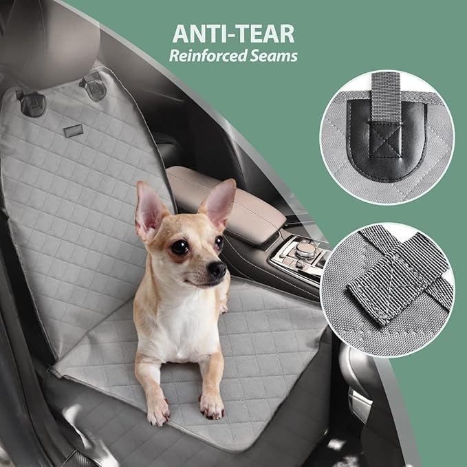 Dog Car Front Seat Cover with Side Flaps &amp; Buckle Straps for Pet, 100% Waterproof 600D Oxford Single Seat Protector Heavy Duty Quilted Scratch Proof, Universal Size for SUV Truck, Grey