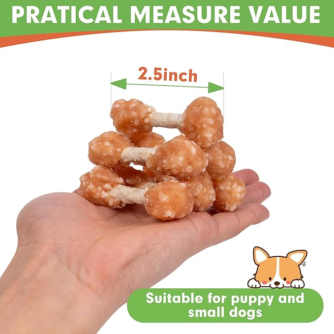 MON2SUN Dog Treats, 16oz Mini Rawhide Chews, Chicken Dumbbells with Rice for Small Dogs &amp; Toy Breed, Crunchy and Healthy (2.5 Inch 30 Count)
